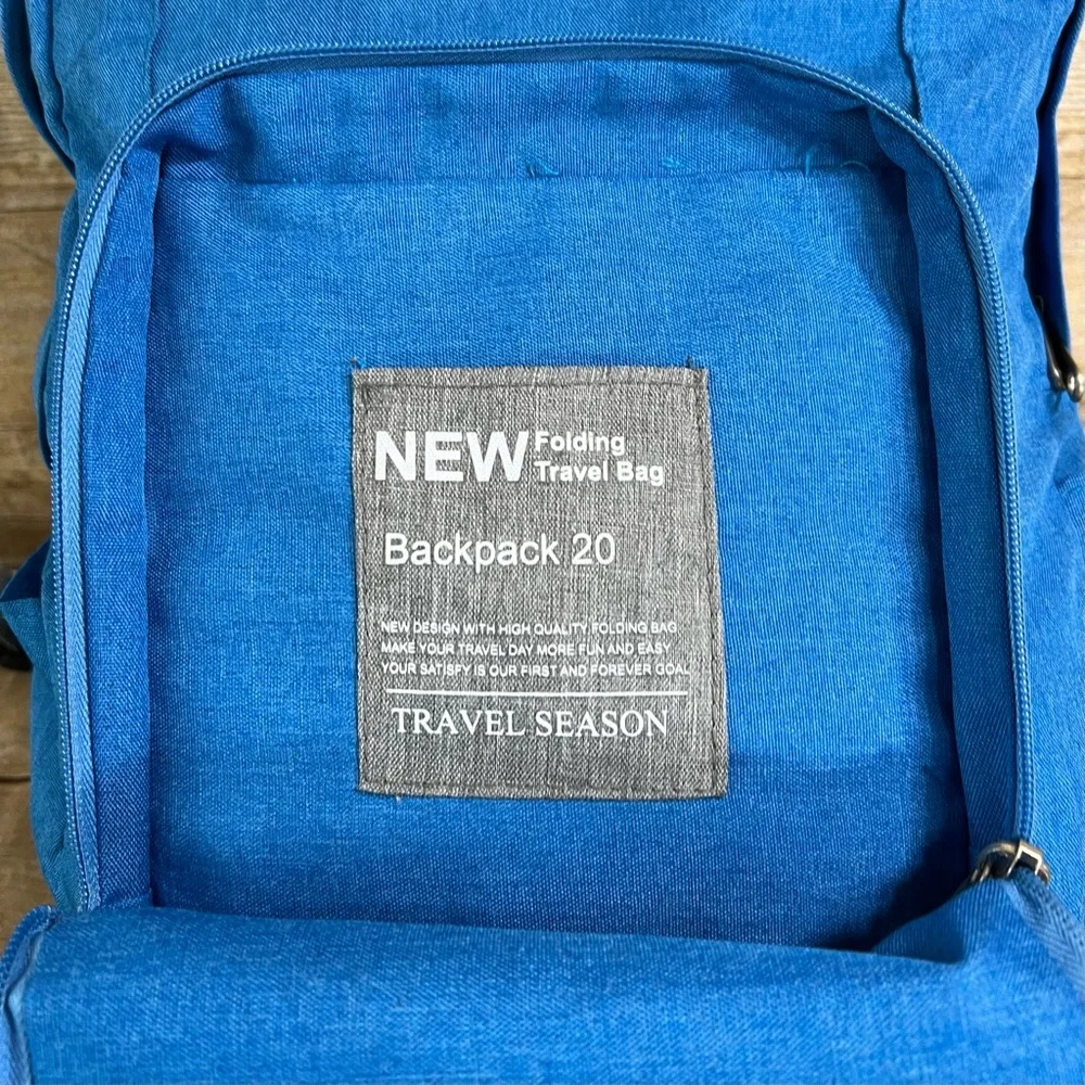Travel Season Folding Backpack 20 Blue Grey Lightweight Packable Daypack Bag